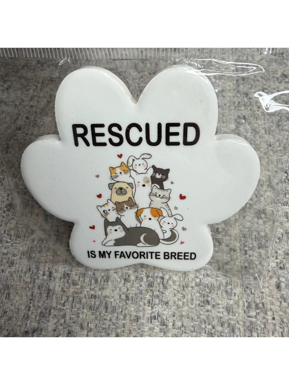 New Rescued Is My Favorite Breed Paw Print Magnet Dog Cat Pet Rescue Gift